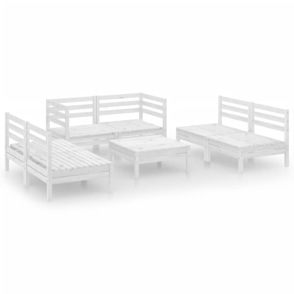 7-tlg. Garten-Lounge-Set Weiss Massivholz Kiefer